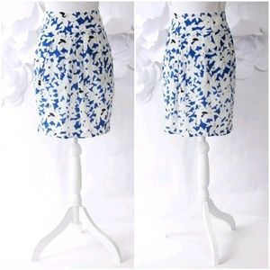 ANTHROPOLOGIE Pleated Floral Skirt Pockets 2 Blue